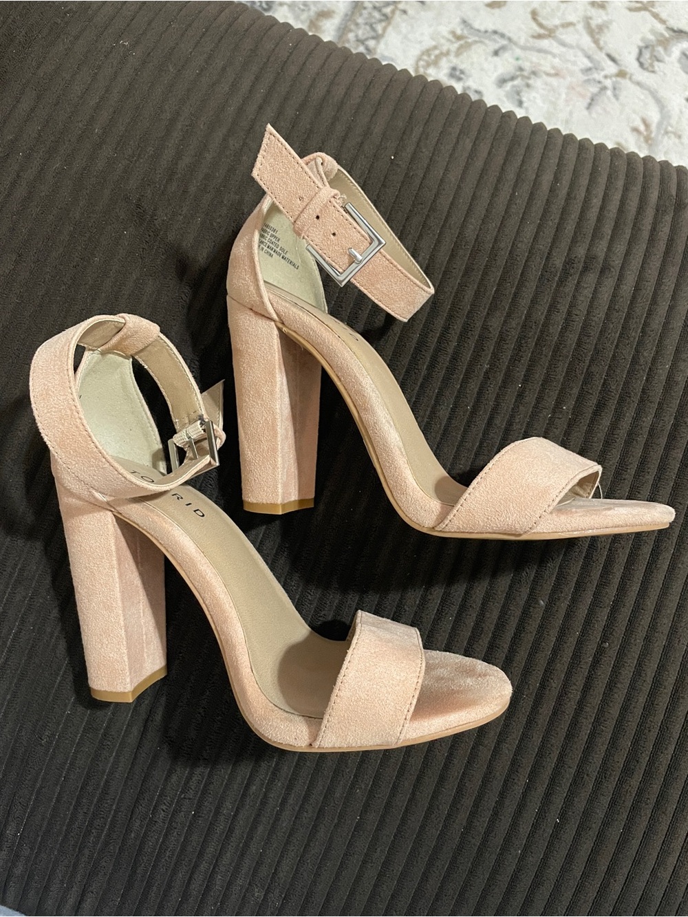 Torrid Beige Suede Block Heel Ankle Strap Sandals